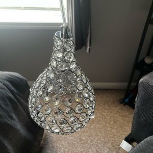 Teardrop pendant hanging light with light chrome finish and jeweled bowl. NWOT